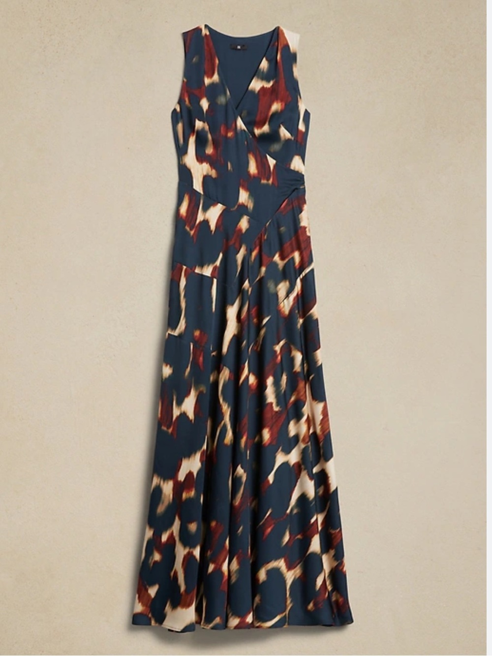 Banana Republic Jodi Maxi, V Neck, Sleeveless Printed Pattern Navy, Rust & Ivory